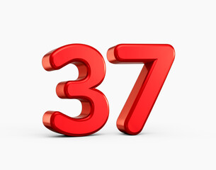 Modern red 3D digit 37 featuring a polished surface and clean minimalist design. 3d illustration