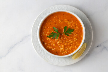 Traditional delicious Turkish foods; Ezogelin soup