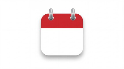 Blank calendar page with red header and silver rings on white background