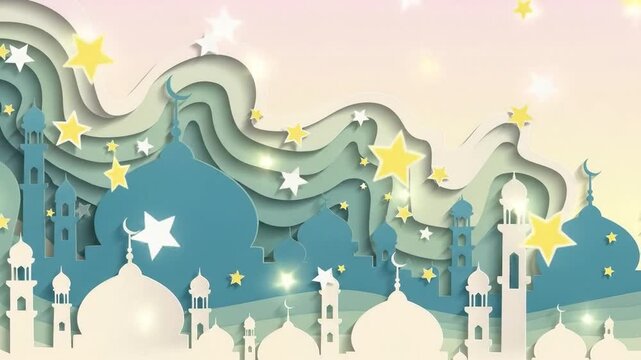 Abstract illustration of domes and minarets with layered paper cut effect