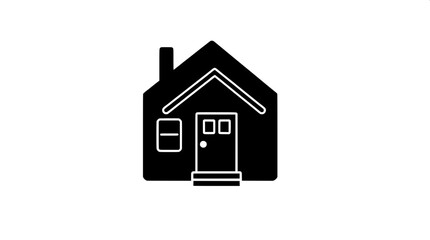Small house logo icon with minimal design elements, featuring a solid black fill and delicate white contour lines that define the shape of the house, including a classic gable roof and a small set of 
