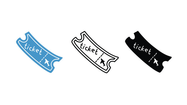 Three colorful ticket stubs with airplane icons