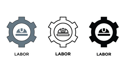 Labor icons set with gear and hard hat symbols