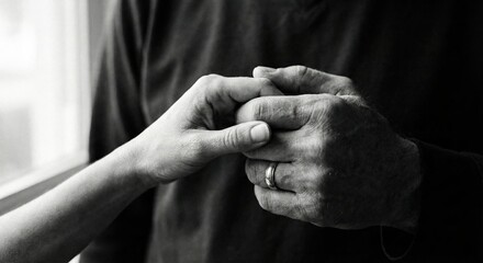 Intertwined hands of elderly and young person