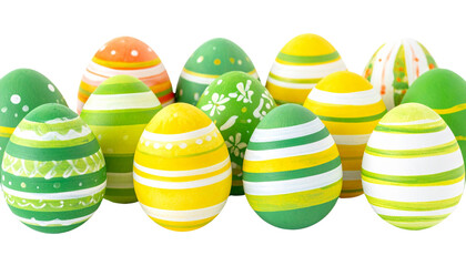 Fototapeta premium A vibrant spring celebration design featuring colorful painted Easter eggs with floral patterns on a white background for a festive holiday season illustration