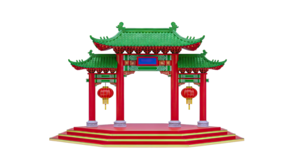 Traditional Chinese Pavilion with Red Lanterns