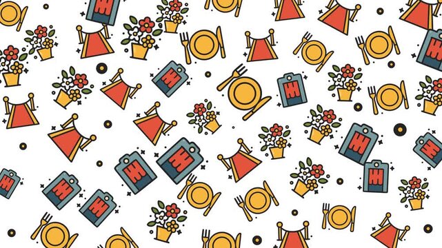 Doodle wedding equipment red carpet flowers cutlery invitation pattern celebration event suitable for event planning, party invitations, celebration backgrounds, or festive designs