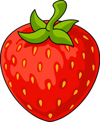 Illustration of ripe strawberry with green leaves isolated on white background. Fresh red fruit image for healthy eating, vegan diet, nutrition blogs, dessert menus, packaging, posters and food design