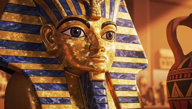 Ancient Egypt Artifacts - Pharaohs Mask and Pottery Still Life.