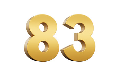 Obraz premium 3D Golden number 83 Eighty three with a shiny metallic finish and sharp edges, 3d illustration