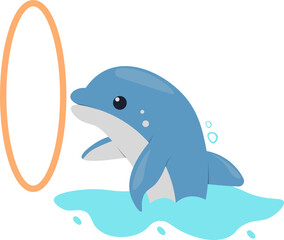 Cheerful Dolphin in Action. Vector Cartoon Character