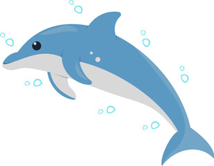 Cheerful Dolphin in Action. Vector Cartoon Character