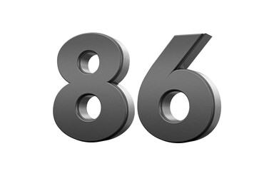 Sleek metallic Black number 86 Eighty six with a glossy surface. 3d illustration