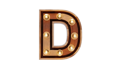 Wooden Marquee Letter D with Light Bulbs