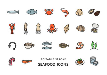 シーフードにまつわるアイコンセット