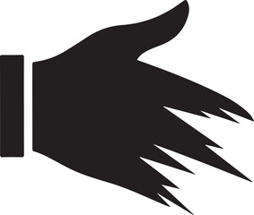 Black silhouette of a hand with jagged shredded fingers