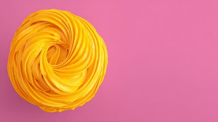 Swirled Bright Yellow Buttercream on Pink Background for Decor