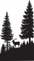 Majestic elk standing amidst tall pine trees in forest landscape