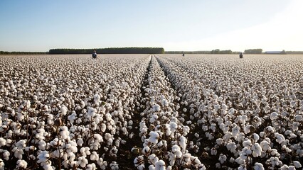 Cotton field with rows of plants.