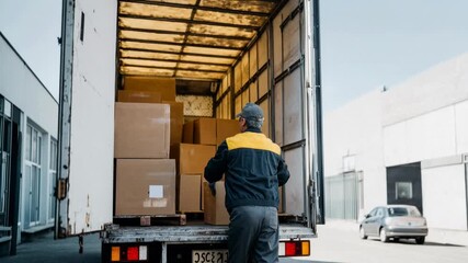 A delivery worker unloading packages from a truck in an industrial area capturing effort reliability organization and the essential momentum behind logistics networks that support modern com