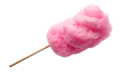 Delicious pink cotton candy on a stick isolated on transparent background