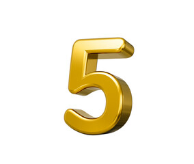 Fototapeta premium A thick, polished golden digit five showing a brilliant reflective surface and depth. 3D illustration.