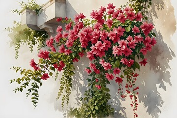Bougainvillea cascading over a white wall