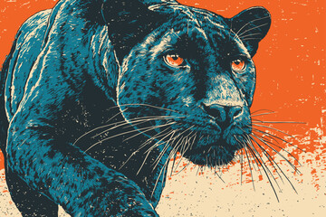 Expressive Wildlife Poster of a Panther in a Contemporary Art Style