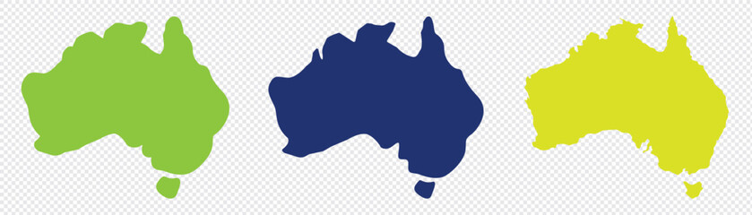 australia map. Australia country black outline and colored country silhouettes in three different levels of smoothness. Simplified maps. 