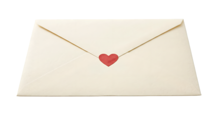 A white envelope with a red heart on a black background on transparent background