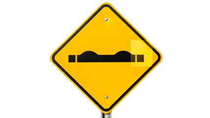 Yellow diamond shaped road sign warning of a bumpy or uneven road surface ahead