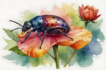 Insect on a colorful flower petal