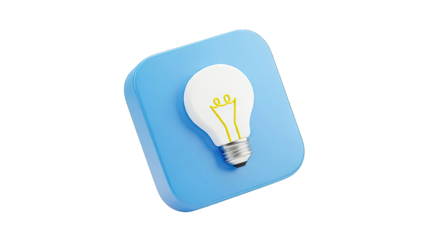 3D Icon of a Light Bulb on a Blue Square