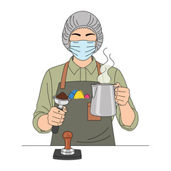 Barista Serving Coffee in a COVID-19 Mask