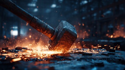 Blacksmith Hammer Striking Hot Metal in Workshop