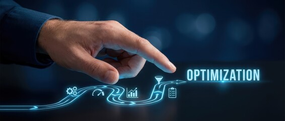 Optimization Concept. Businessman Touching Digital Screen