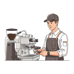 Barista Preparing Coffee with Professional Machine