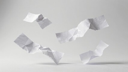 Crumpled white paper fragments floating in air