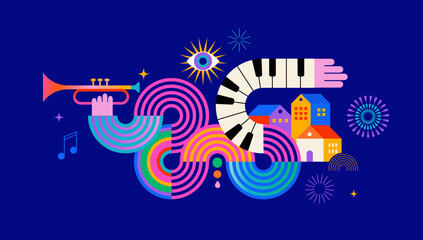 Colorful carnival and music festival poster and banner with abstract musical instruments © Marina Zlochin