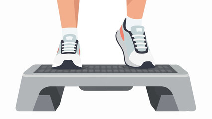 A person in athletic shoes stands on a step-aerobics platform, ready to exercise © sapi