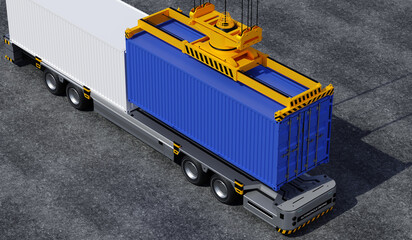 Conceptual image of a three-dimensional rendered unmanned automated cargo terminal scene