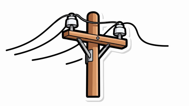 A simple, stylized drawing of a wooden utility pole with wires and insulators