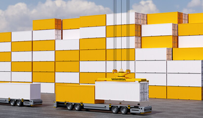 Conceptual image of a three-dimensional rendered unmanned automated cargo terminal scene