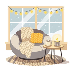 Cozy Sofa Corner Interior with Decorative String Lights