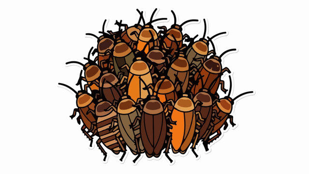 A pile of cartoon cockroaches with dark outlines and varied brown and orange colors
