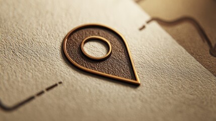 Bronze Map Pin with Leather Texture on Paper