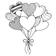 Patterned Heart Balloon Bouquet Line Art Illustration