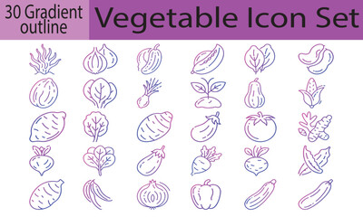  30 Vegetable Icon Set Gradient outline-Art-Vector Illustration.