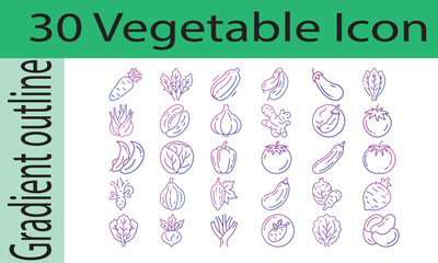 Vegetable Icon Gradient outline 30 set-Vector Illustration.