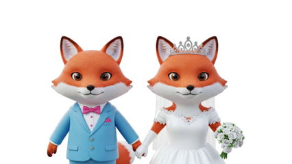 Animated Fox Couple in Wedding Attire
